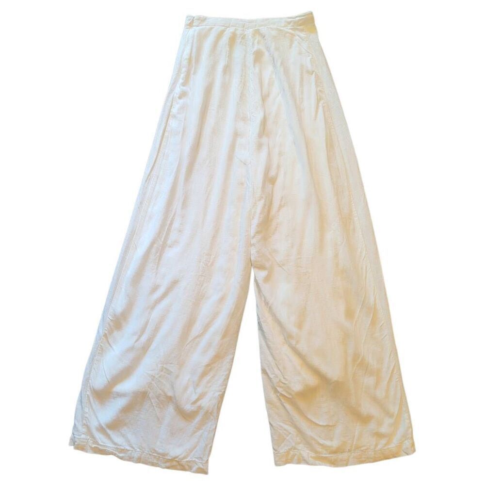 Girl and the Sun Pants Women's Large White Wide Leg Palazzo Linen Blend Boho